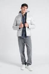 GIUBBOTTO IMBOTTITO CON MANICHE IN RIB GRIGIO GHIACCIO